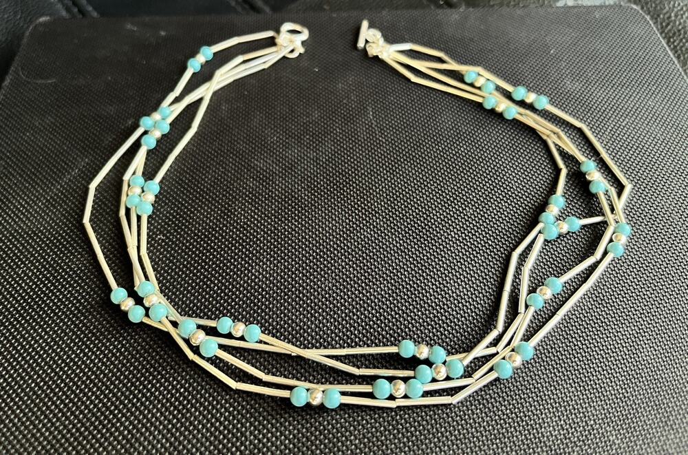 Vintage Ralph Lauren RLL Toggle Sterling Liquid Silver Turquoise Strand Necklace